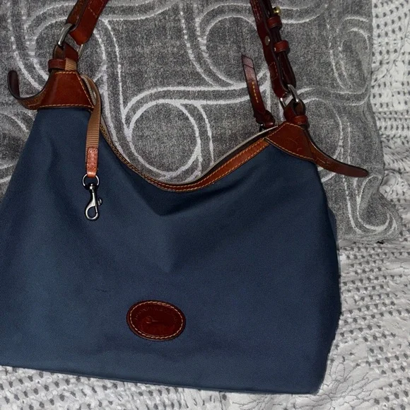 Dooney and Burke Erica Blue Leather Trim Shoulder Bag - Picture 2 of 8